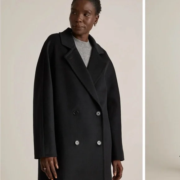 New | Quince Italian Wool Double-Breasted Slouch Coat Large Black - Picture 2 of 6